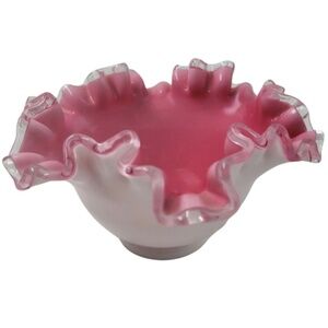 Vintage Fenton Silver Crest Art Glass Pink Ruffle Edge Bowl